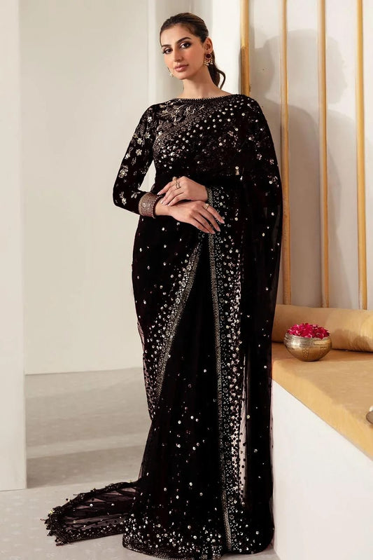 Jazmin |  Black - Net Saree With Velvet body