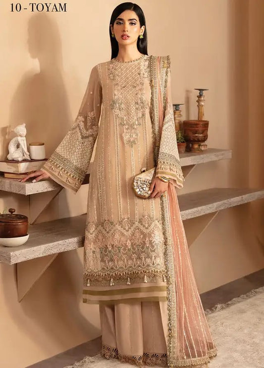 TOYAM | Xenia Formal Chiffon Dress - Beige ( Unstitched ) Eastern