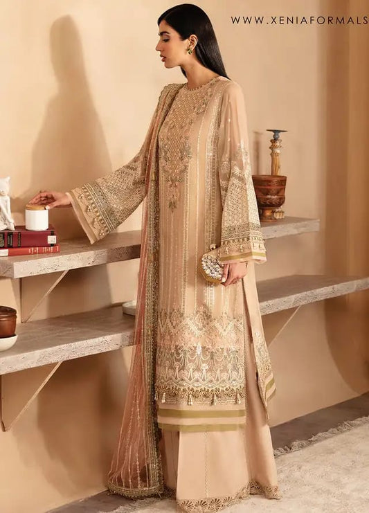 TOYAM | Xenia Formal Chiffon Dress - Beige ( Unstitched ) Eastern