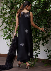 Farah Talib Aziz - Black Organza Embroidered Unstitched 3 Pieces