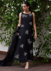 Farah Talib Aziz - Black Organza Embroidered Unstitched 3 Pieces