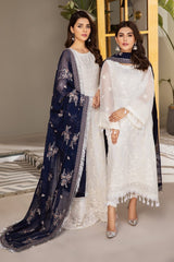 Baroque - White Blue Dupatta HR - Chiffon Collection