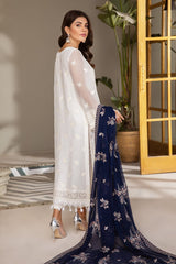 Baroque - White Blue Dupatta HR - Chiffon Collection