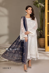 Baroque - White Blue Dupatta HR - Chiffon Collection