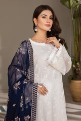 Baroque - White Blue Dupatta HR - Chiffon Collection