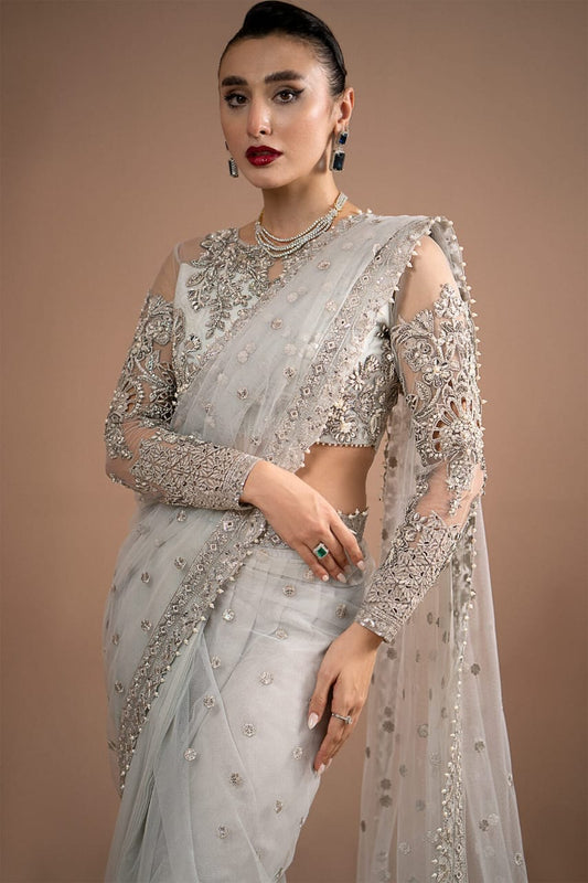 Maria B| Misty Grey - Formal - Net Saree