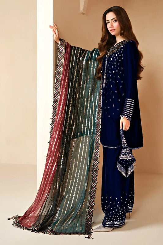 Baroque | Navy Blue - velvet - Multi Dupatta - Micro 9000