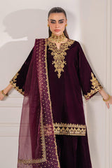 BAROQUE | EMBROIDERED VELVET PR-1023 - MAROON - MICRO 9000