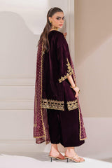 BAROQUE | EMBROIDERED VELVET PR-1023 - MAROON - MICRO 9000