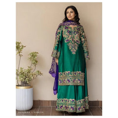 Sobia | Green 3PC Unstitched - Silk