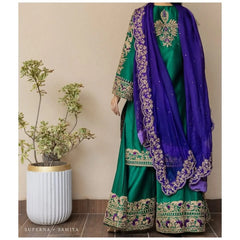 Sobia | Green 3PC Unstitched - Silk