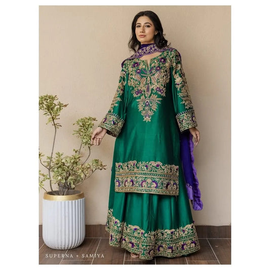 Sobia | Green 3PC Unstitched - Silk