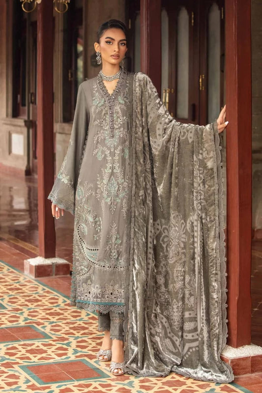 Maria B | 3 Piece Unstitched Embroidered Lawn Suit - Grey D9