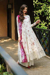 Iznik | Floral White & Pink - Lawn Collection