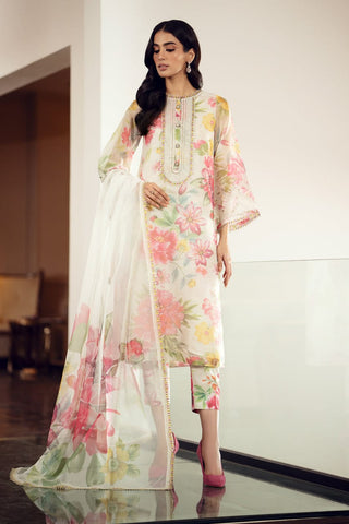 Baroque | White Multi - Chiffon Embroidered Dupatta