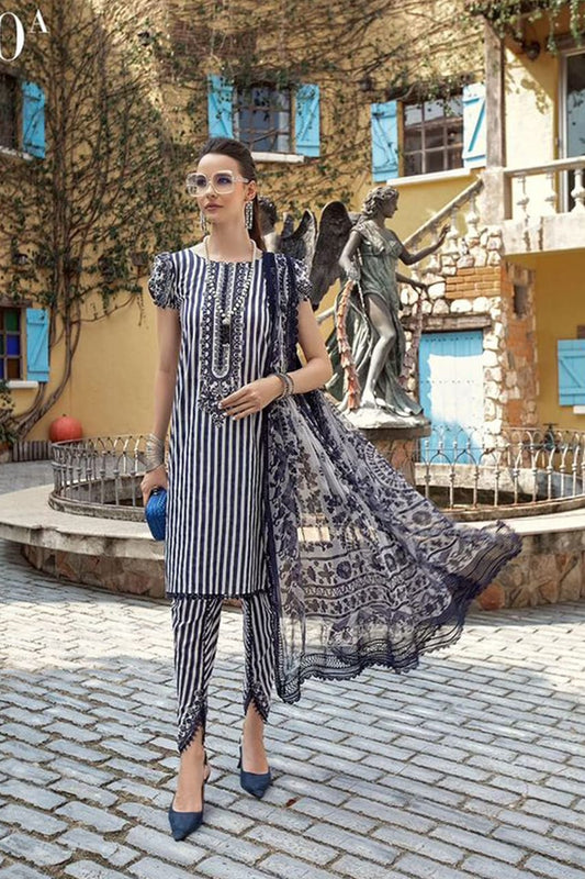 Maria B |  White blue - Lawn & Chiffon Dupatta