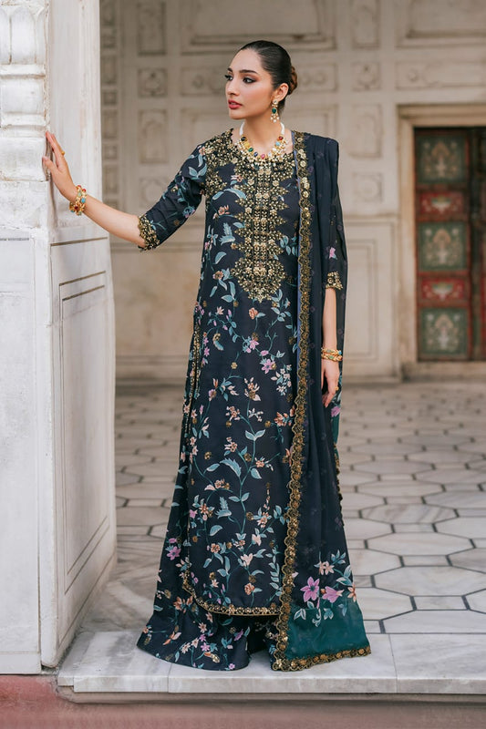 Iznik | Black - Embroidered Lawn with Digital Printed Silk Dupatta