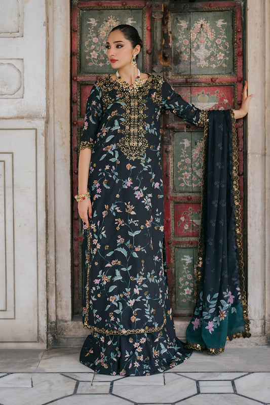 Iznik | Black - Embroidered Lawn with Digital Printed Silk Dupatta