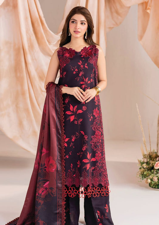 Asifa & Nabeel | Black Red - Lawn with Chiffon Duppatta