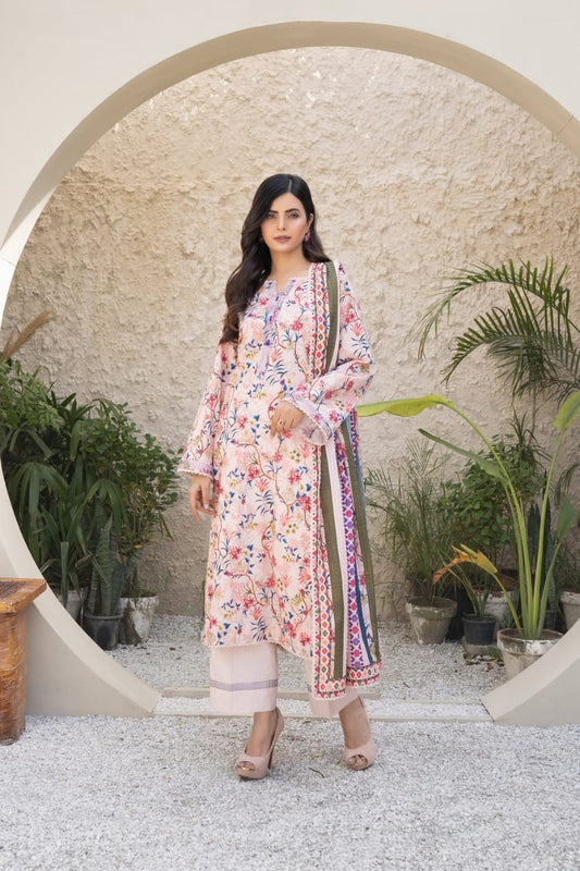 Firdous | White Multi - Digital Lawn Collection