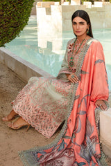 Rung Rasia | Green With Peach Embroidery - Luxury Chickenkari Collection