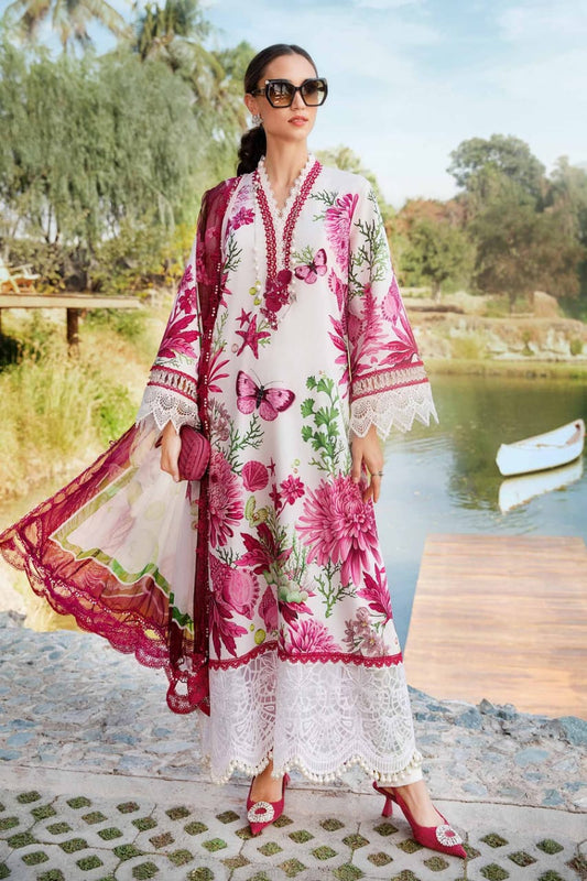 Maria B MPT-2511-A | White & Pink Butterfly - Lawn Eid Collection