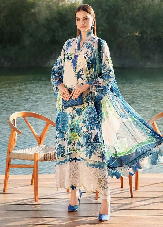 Maria B MPT-2510-B | White & Blue Butterfly - Lawn Eid Collection