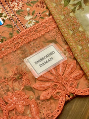 Maria B MPT-2508-A | Orange Peach - Chikankari Printed Lawn Eid Collection