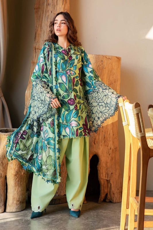 Maria B MPT-2505-B | Green Base With Leave Print - Lawn Collection