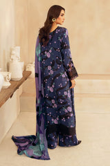 Farasha | Black Grey Purple Flower  - Digital Lawn Collection