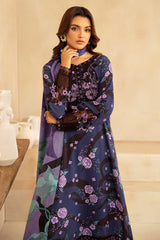 Farasha | Black Grey Purple Flower  - Digital Lawn Collection