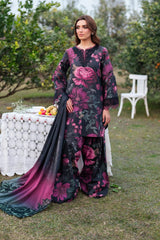 Iznik | Black Multi - Lawn Printed With Chiffon Embroidered Dupatta