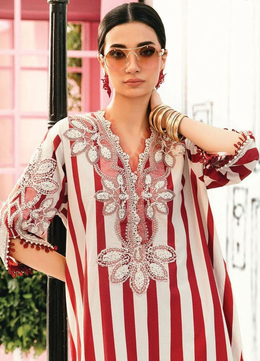 Maria B M-Print MPT-2609-A | Red & White Stripe  -  Lawn With Chiffon Dupatta Collection