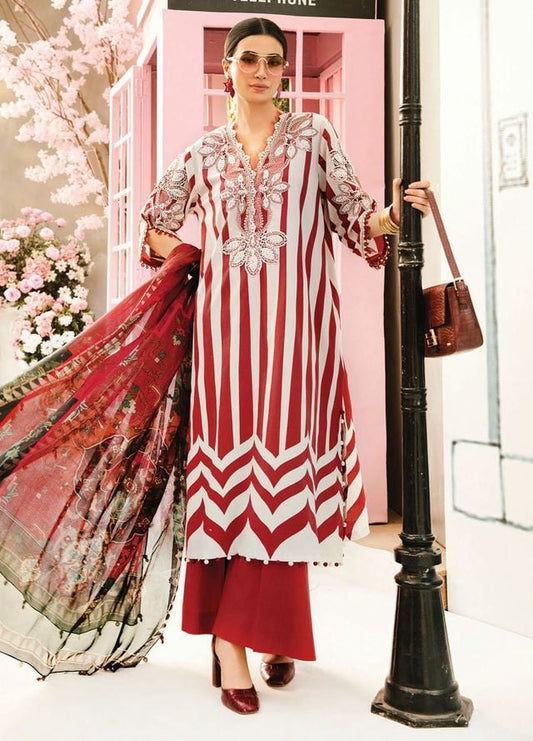 Maria B M-Print MPT-2609-A | Red & White Stripe  -  Lawn With Chiffon Dupatta Collection