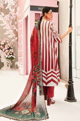 Maria B M-Print MPT-2609-A | Red & White Stripe  -  Lawn With Chiffon Dupatta Collection