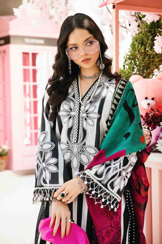Maria B M-Print MPT-2609-B | Black & White Stripe  -  Lawn With Chiffon Dupatta Collection