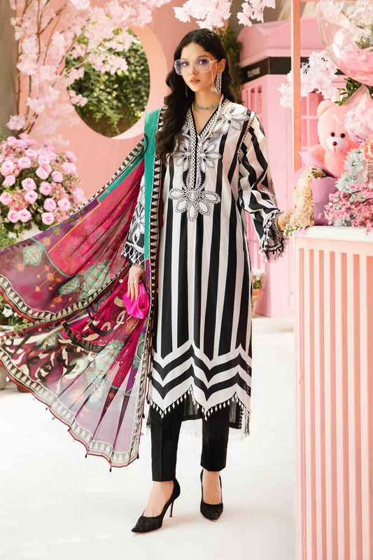 Maria B M-Print MPT-2609-B | Black & White Stripe  -  Lawn With Chiffon Dupatta Collection