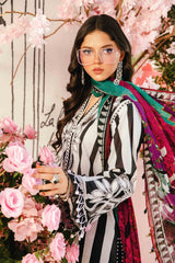 Maria B M-Print MPT-2609-B | Black & White Stripe  -  Lawn With Chiffon Dupatta Collection