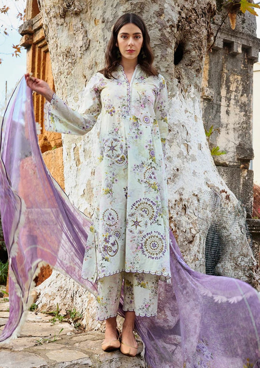 Image | Multi - Digital Printed Embroidered Lawn With Silk Dupatta