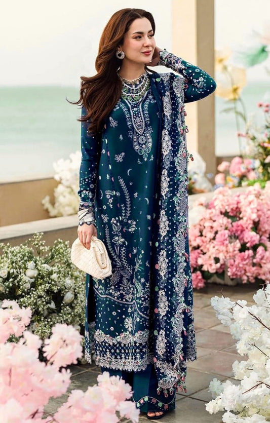 Qalamkar FK-05 Aurora | Blue - Lawn Chikankari Collection