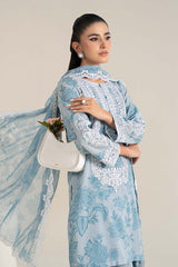 Maria B | Sky Blue - Printed  Lawn With Chiffon Embroidered Dupatta