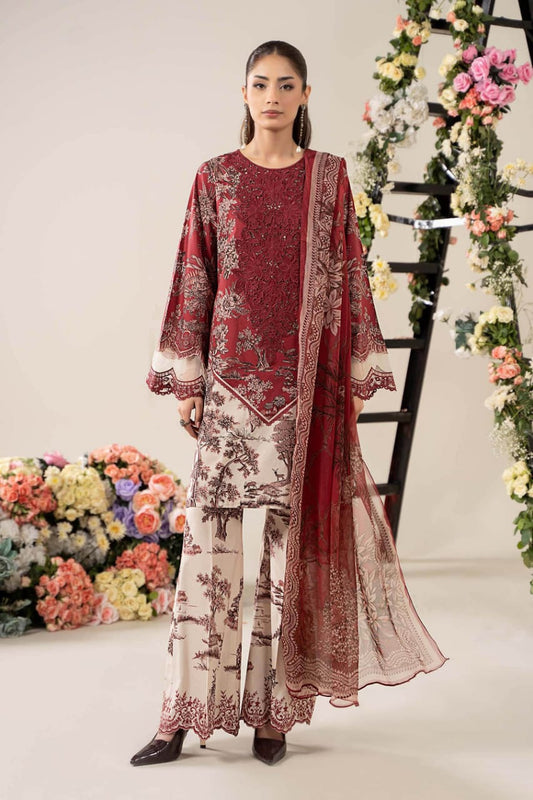 Maria B MPT-2608-A | Off White & Maroon - Lawn Collection