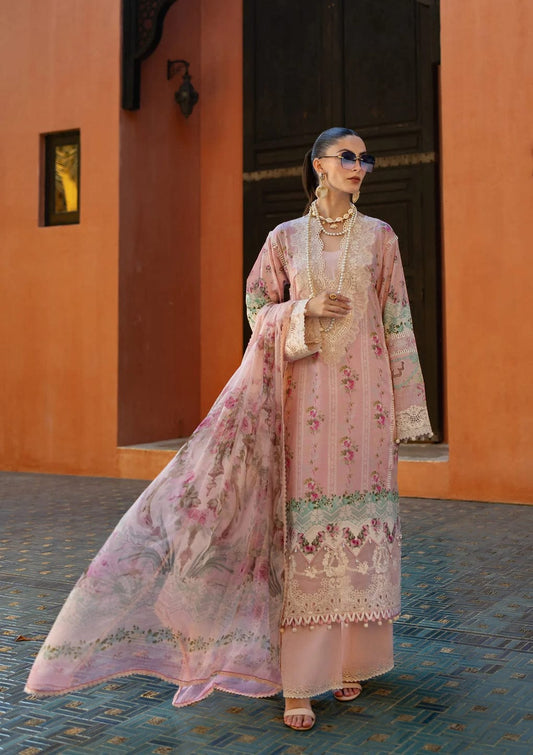 Elaf Premium Pink Petal ETS-01B | Peach - Printed Chikankari Collection