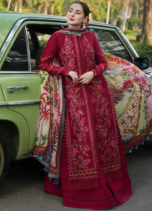 Hussain Rehar | Maroon - Luxury Lawn Collection