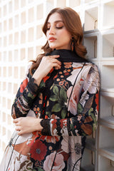 Baroque | Black Multi-Flower - Lawn With Chiffon Dupatta Collection