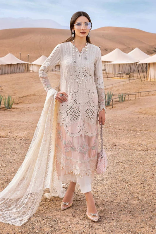 Maria B D-2515-A | White & Pink - Luxury  Chikankari Collection