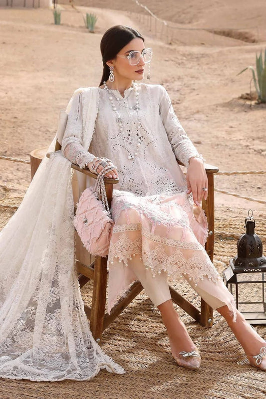 Maria B D-2515-A | White & Pink - Luxury  Chikankari Collection