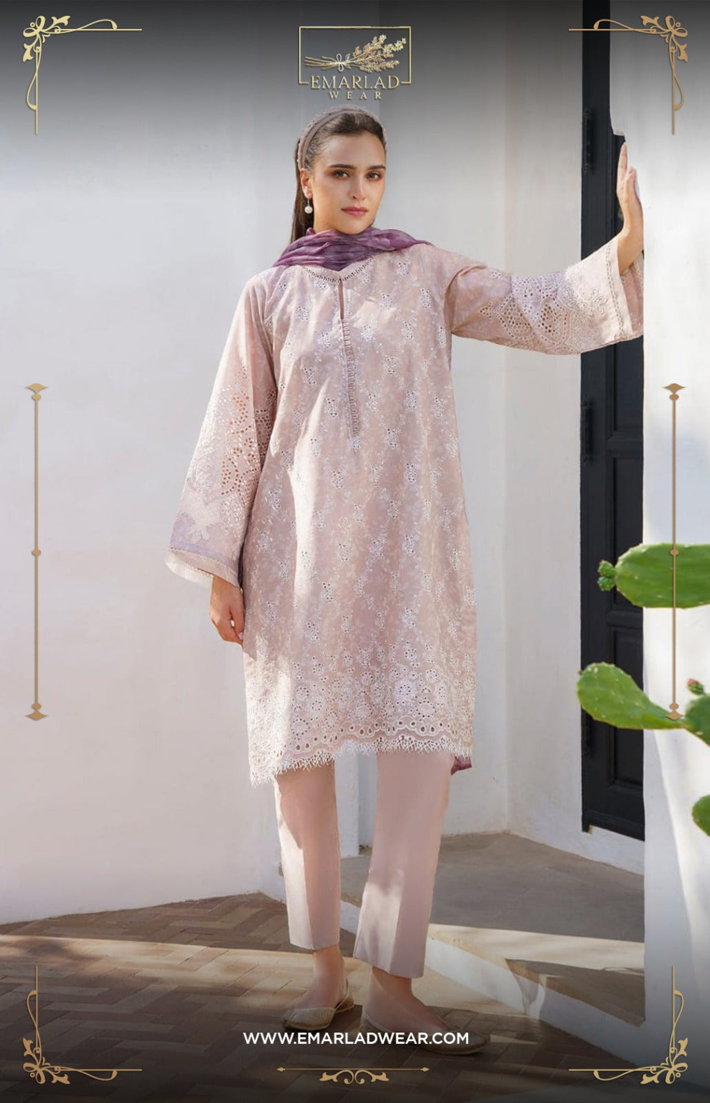 Baroque T Pink Pure Lawn Embroidery Shifle Chikankari Dress 3pc