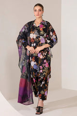 Baroque Black Digital Print Embroidery Full Suit Print Dress