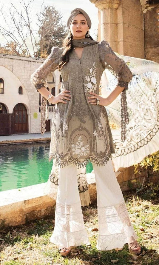 Maria B Print Lawn Brown Embroidery Dress 3pc